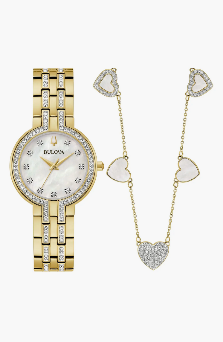 Crystal Collection Bracelet Watch & Station Necklace Set, 30mm BULOVA