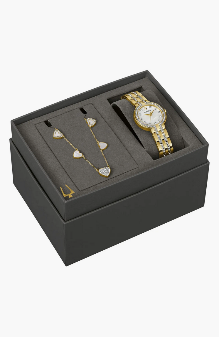 Crystal Collection Bracelet Watch & Station Necklace Set, 30mm BULOVA